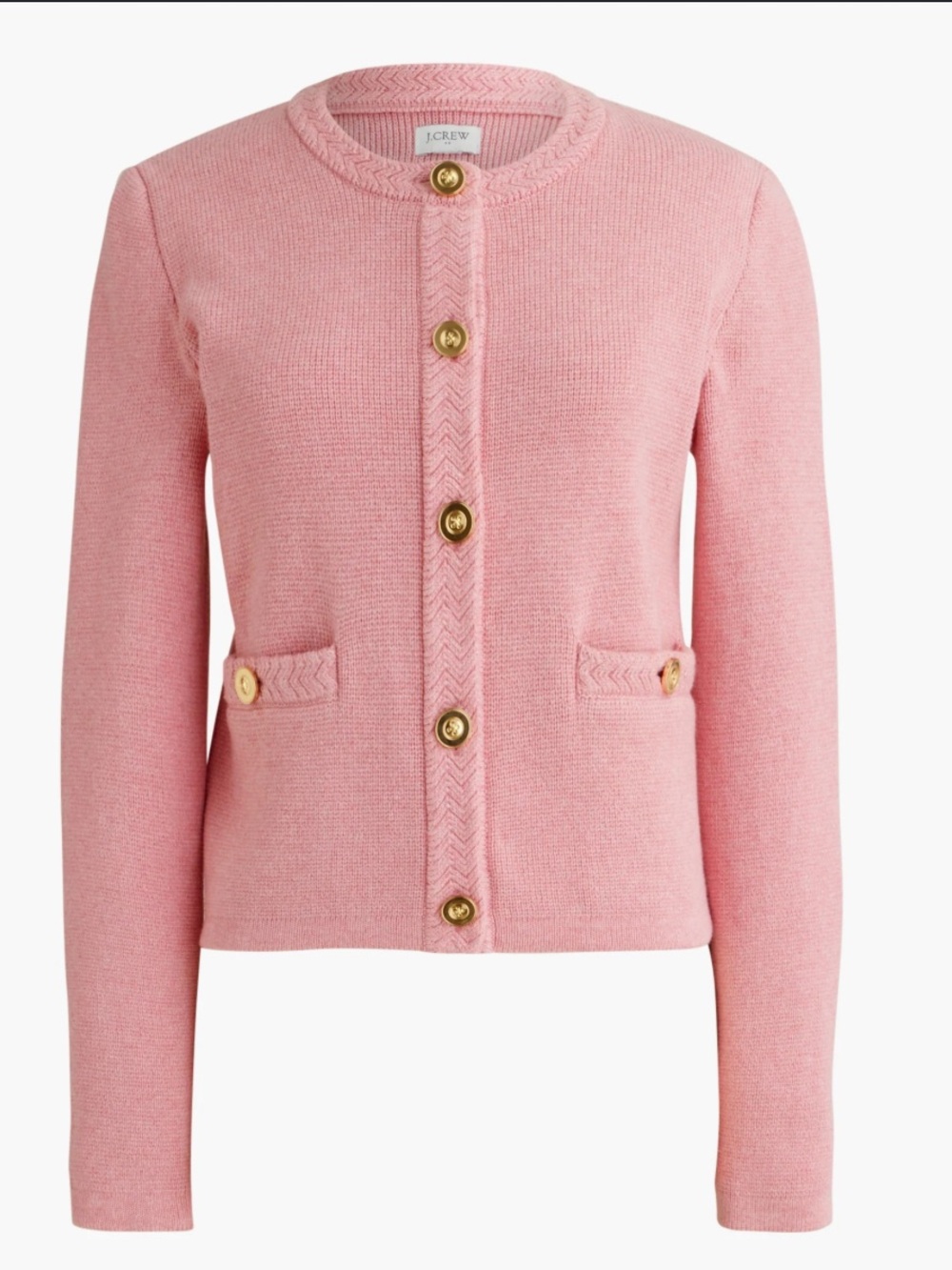 J.Crew Pink Cotton Lady Jacket Cardigan Sweater Gold Buttons Size S